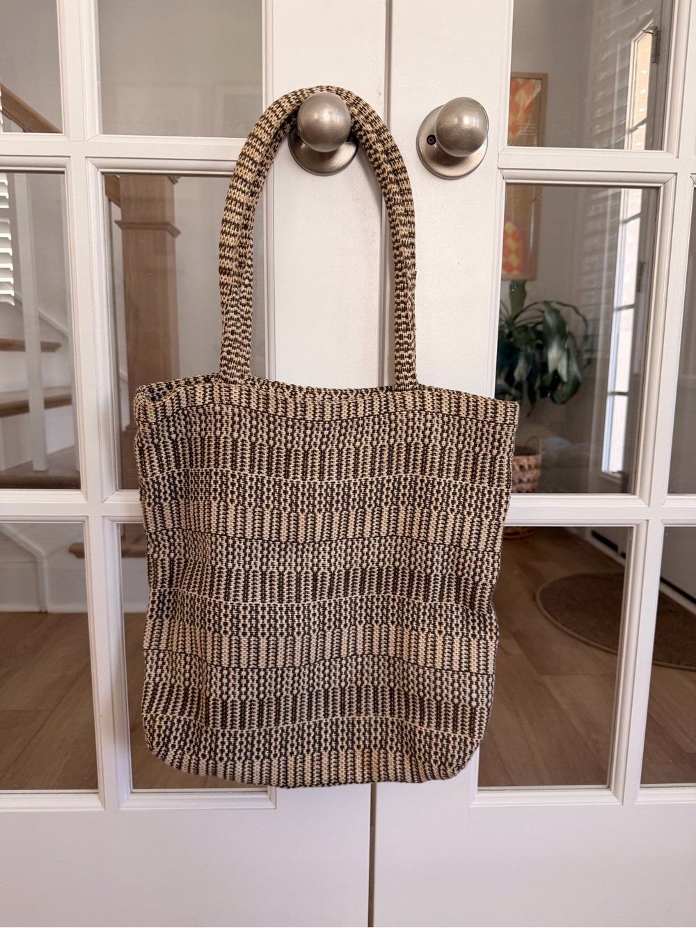 A.N.D New York Handwoven Woven Tote Bag – Brown & Cream Artisan Shoulder Bag
